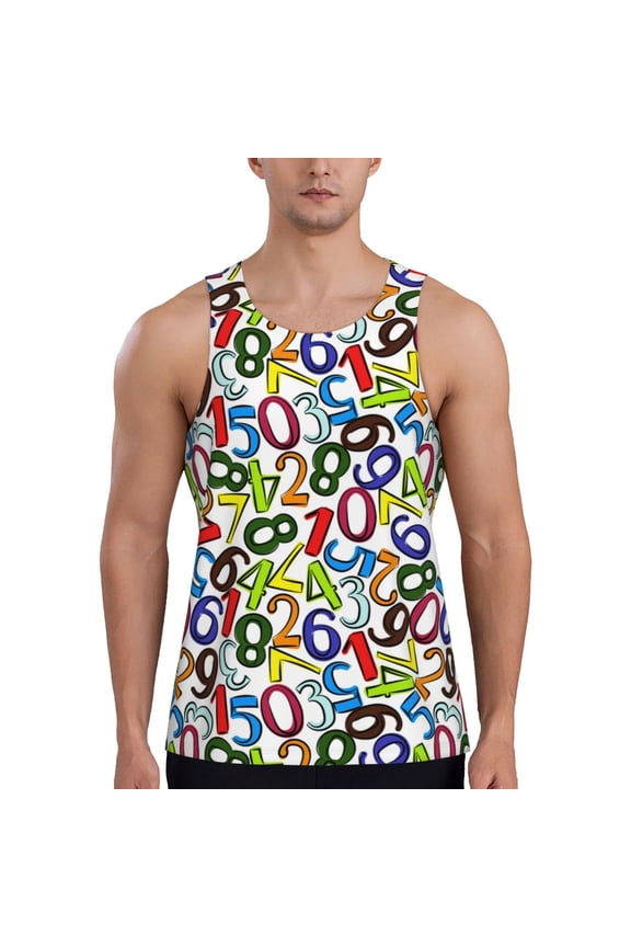 Workout Tank Tops for Men - Colorful Number Math Quick Dry Sleeveless Muscle Shirts for Men with Running