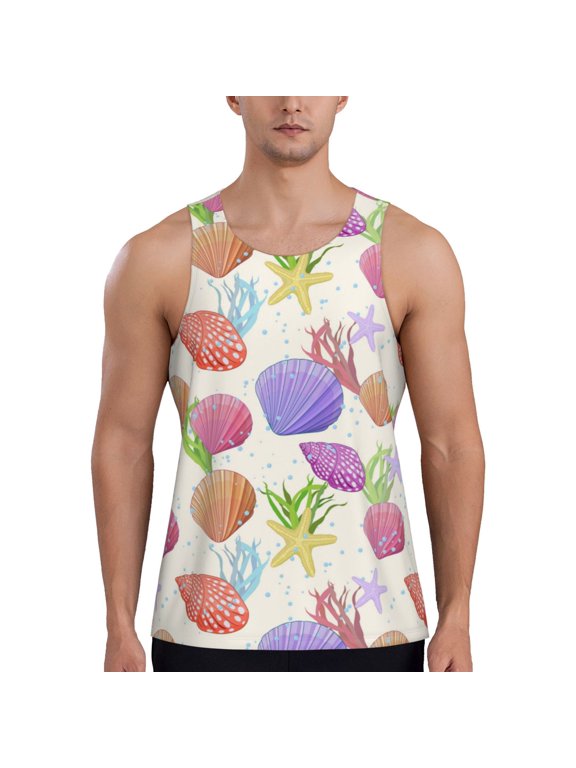 Workout Tank Tops for Men - Colorful Shell Conch Quick Dry Sleeveless Muscle Shirts for Men with Running