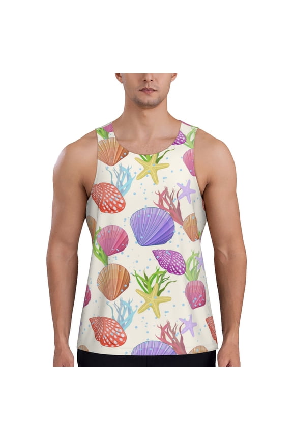Workout Tank Tops for Men - Colorful Shell Conch Quick Dry Sleeveless Muscle Shirts for Men with Running