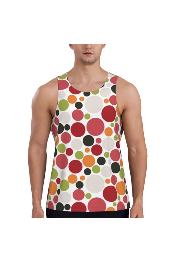 Workout Tank Tops for Men - Coloured Dots Pattern Quick Dry Sleeveless Muscle Shirts for Men with Running