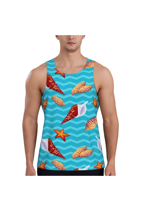 Workout Tank Tops for Men - Conch Ripples Quick Dry Sleeveless Muscle Shirts for Men with Running