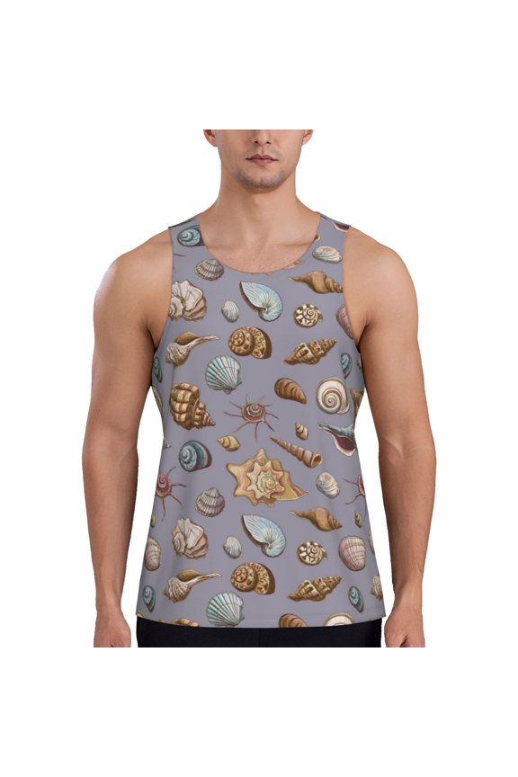 Workout Tank Tops for Men - Conch Shells Print No.9014 Quick Dry Sleeveless Muscle Shirts for Men with Running