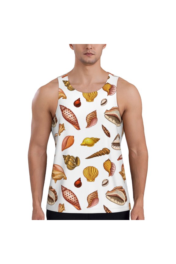 Workout Tank Tops for Men - Conch Shells Print No.9022 Quick Dry Sleeveless Muscle Shirts for Men with Running