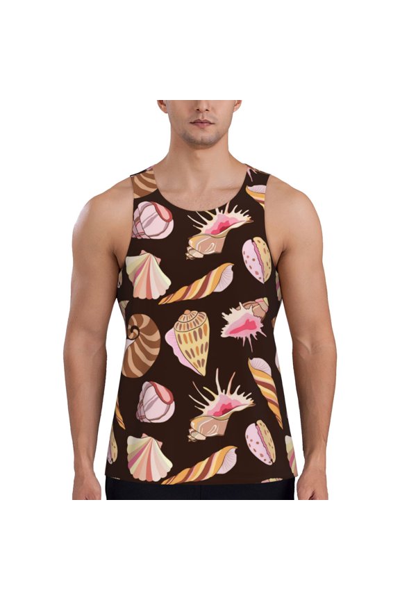 Workout Tank Tops for Men - Conch Shells Print No.9030 Quick Dry Sleeveless Muscle Shirts for Men with Running