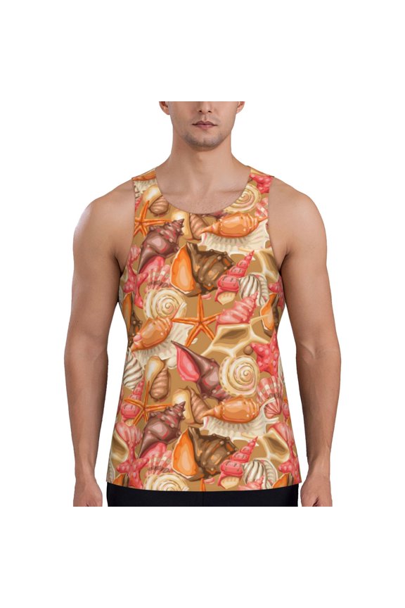 Workout Tank Tops for Men - Conch Shells Print No.9036 Quick Dry Sleeveless Muscle Shirts for Men with Running