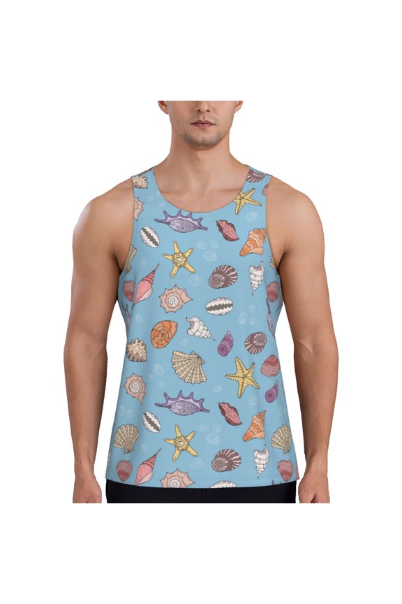 Workout Tank Tops for Men - Conch Shells Print No.904 Quick Dry Sleeveless Muscle Shirts for Men with Running