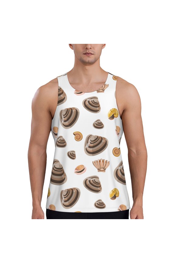 Workout Tank Tops for Men - Conch Shells Print No.9044 Quick Dry Sleeveless Muscle Shirts for Men with Running