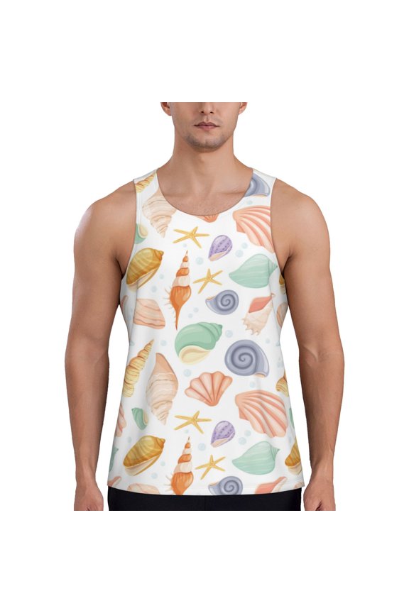 Workout Tank Tops for Men - Conch Shells Print No.9054 Quick Dry Sleeveless Muscle Shirts for Men with Running