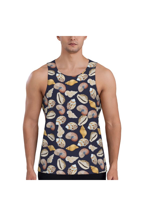 Workout Tank Tops for Men - Conch Shells Print No.906 Quick Dry Sleeveless Muscle Shirts for Men with Running