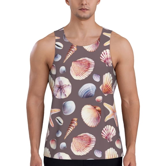 Workout Tank Tops for Men - Conch Starfish Shell Quick Dry Sleeveless Muscle Shirts for Men with Running