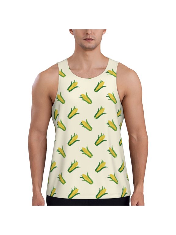 Workout Tank Tops for Men - Corn Print Quick Dry Sleeveless Muscle Shirts for Men with Running