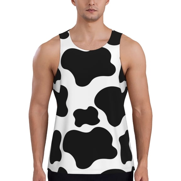 Workout Tank Tops for Men - Cow Spots Pattern Quick Dry Sleeveless Muscle Shirts for Men with Running