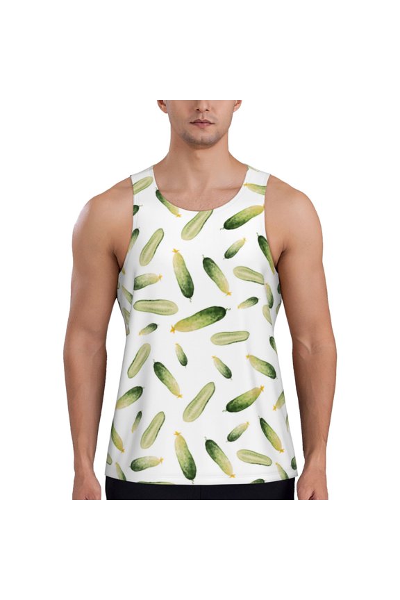 Workout Tank Tops for Men - Cucumber Funny Quick Dry Sleeveless Muscle Shirts for Men with Running