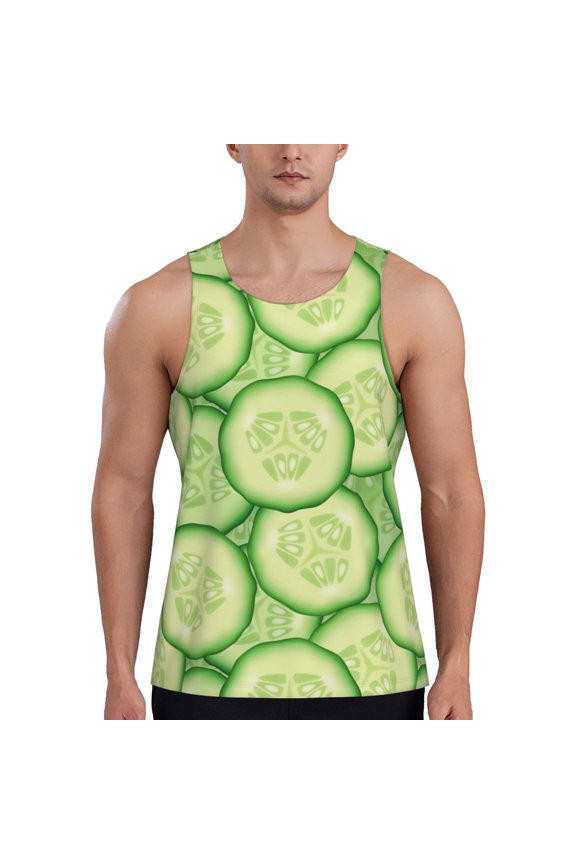 Workout Tank Tops for Men - Cucumber Pattern Funny Quick Dry Sleeveless Muscle Shirts for Men with Running