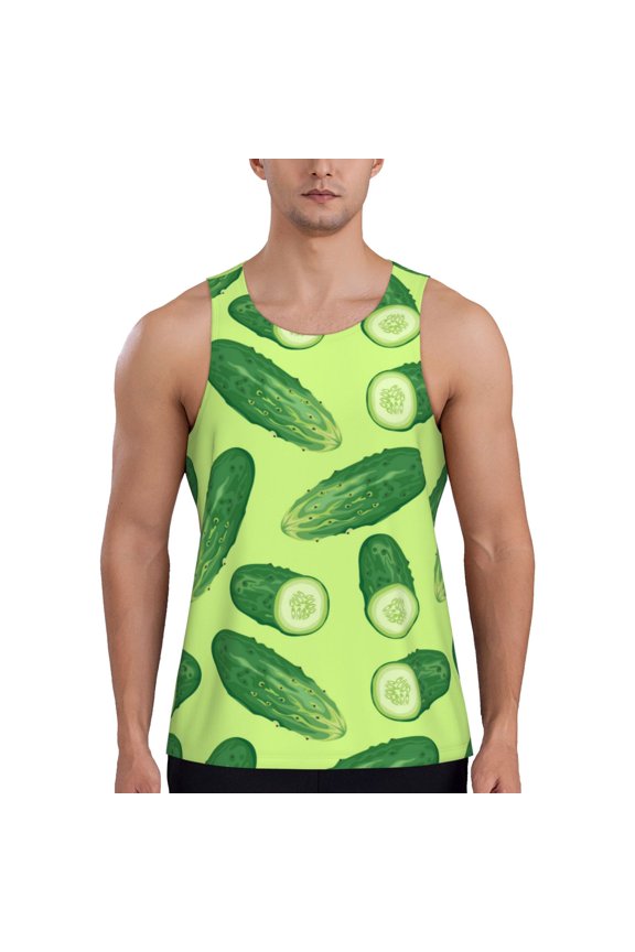 Workout Tank Tops for Men - Cucumber Pattern Green Quick Dry Sleeveless Muscle Shirts for Men with Running