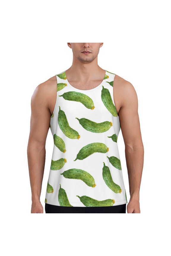 Workout Tank Tops for Men - Cucumber Pattern Quick Dry Sleeveless Muscle Shirts for Men with Running