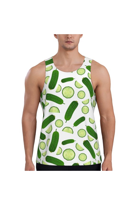 Workout Tank Tops for Men - Cucumber Slices Print Quick Dry Sleeveless Muscle Shirts for Men with Running