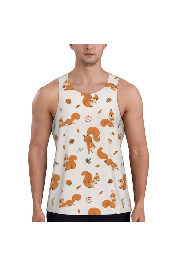 Workout Tank Tops for Men - Cute Cartoon Squirrel Pine Cone_A Quick Dry Sleeveless Muscle Shirts for Men with Running