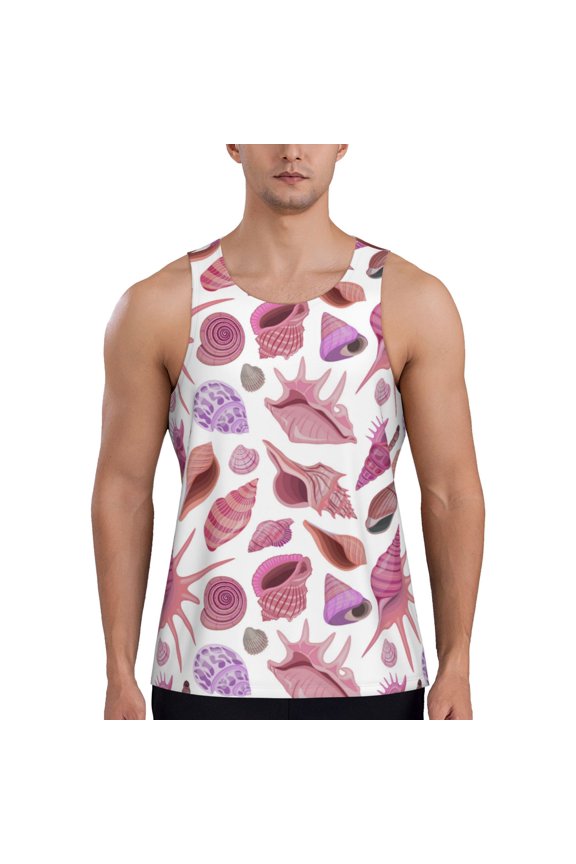 Workout Tank Tops for Men - Cute Conch Shell Quick Dry Sleeveless Muscle Shirts for Men with Running