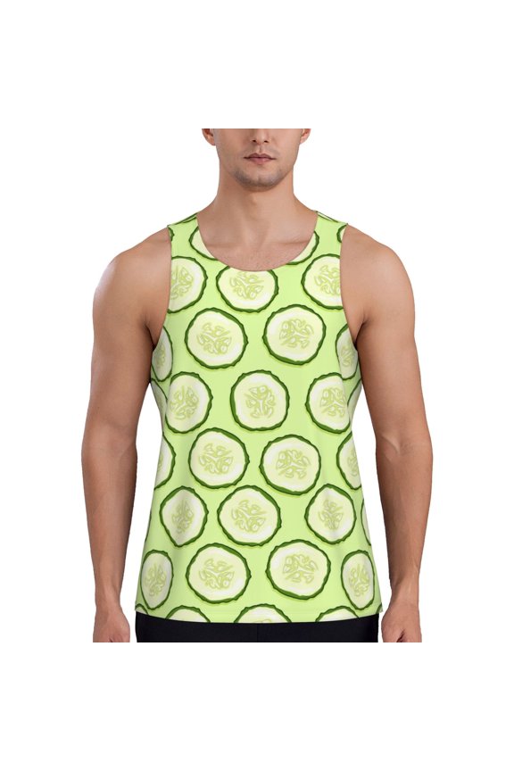 Workout Tank Tops for Men - Cute Cucumber Slices Quick Dry Sleeveless Muscle Shirts for Men with Running