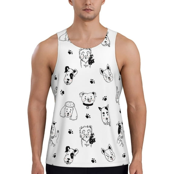 Workout Tank Tops for Men - Cute Dog Puppy Happy Quick Dry Sleeveless Muscle Shirts for Men with Running