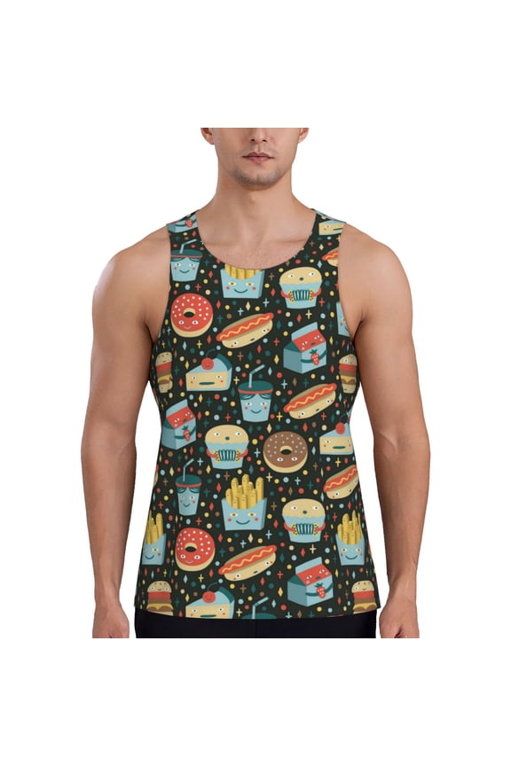 Workout Tank Tops for Men - Cute Food Chip Donuts Quick Dry Sleeveless Muscle Shirts for Men with Running