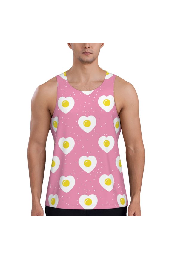 Workout Tank Tops for Men - Cute Fried Egg Love Quick Dry Sleeveless Muscle Shirts for Men with Running