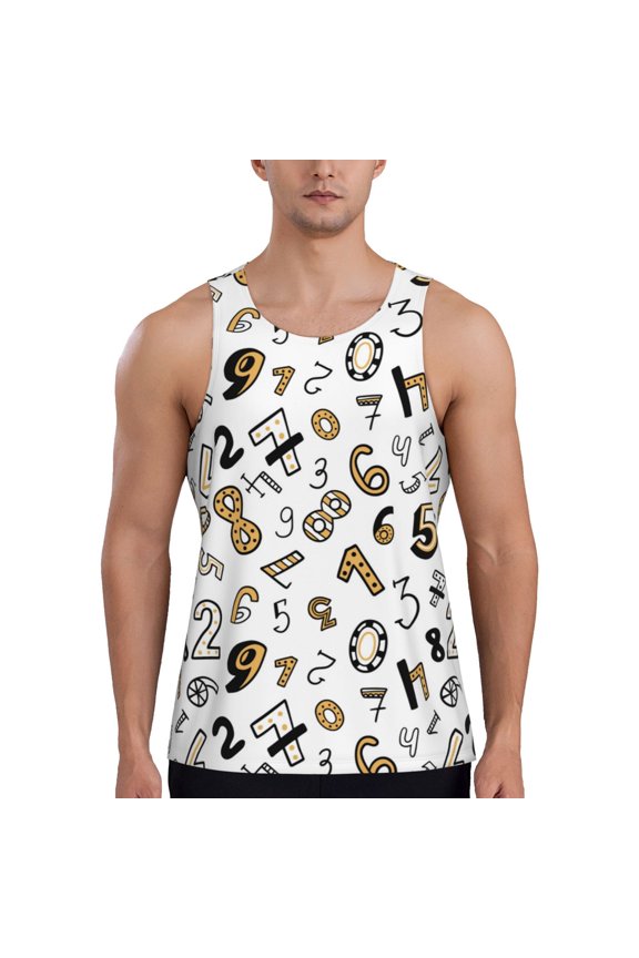 Workout Tank Tops for Men - Cute Math Numbers Quick Dry Sleeveless Muscle Shirts for Men with Running