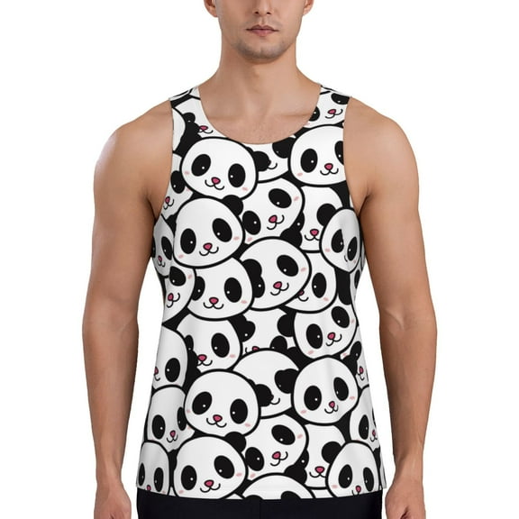 Workout Tank Tops for Men - Cute Panda Print Quick Dry Sleeveless Muscle Shirts for Men with Running
