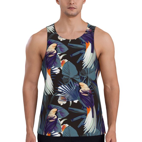 Workout Tank Tops for Men - Cute Sharp Billed Bird Plant Quick Dry Sleeveless Muscle Shirts for Men with Running
