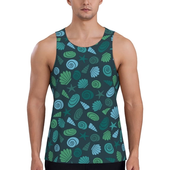 Workout Tank Tops for Men - Cute Shells Starfish Quick Dry Sleeveless Muscle Shirts for Men with Running