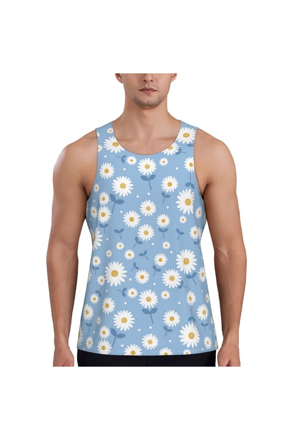 Workout Tank Tops for Men - Daisies Flowers Bloom Quick Dry Sleeveless Muscle Shirts for Men with Running