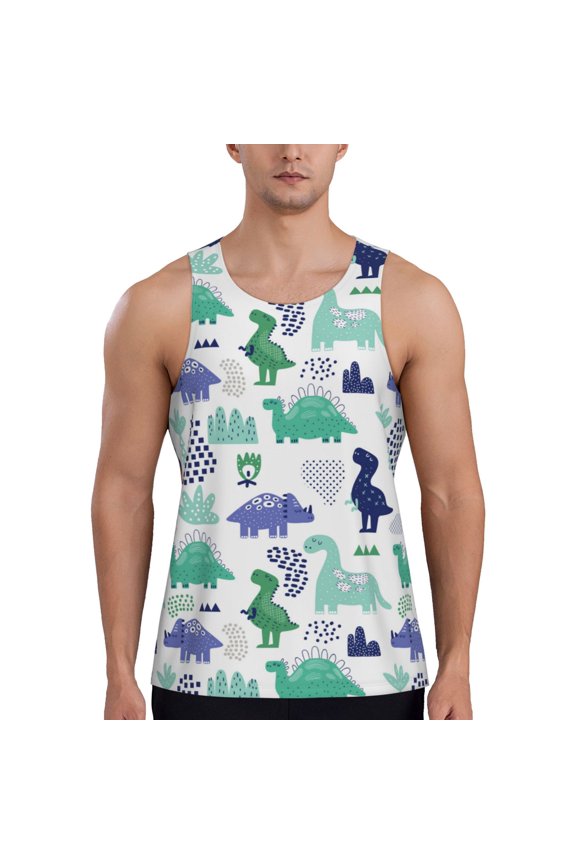 Workout Tank Tops for Men - Dinosaur Print D Quick Dry Sleeveless Muscle Shirts for Men with Running