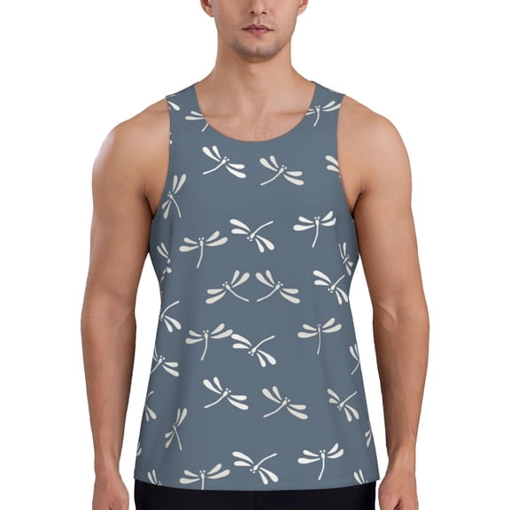 Workout Tank Tops for Men - Dragonfly Gray Quick Dry Sleeveless Muscle Shirts for Men with Running