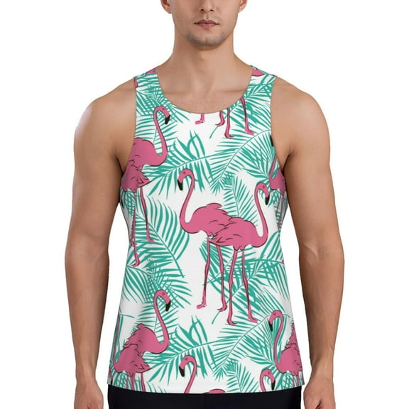 Workout Tank Tops for Men - Flamingo Print Quick Dry Sleeveless Muscle Shirts for Men with Running
