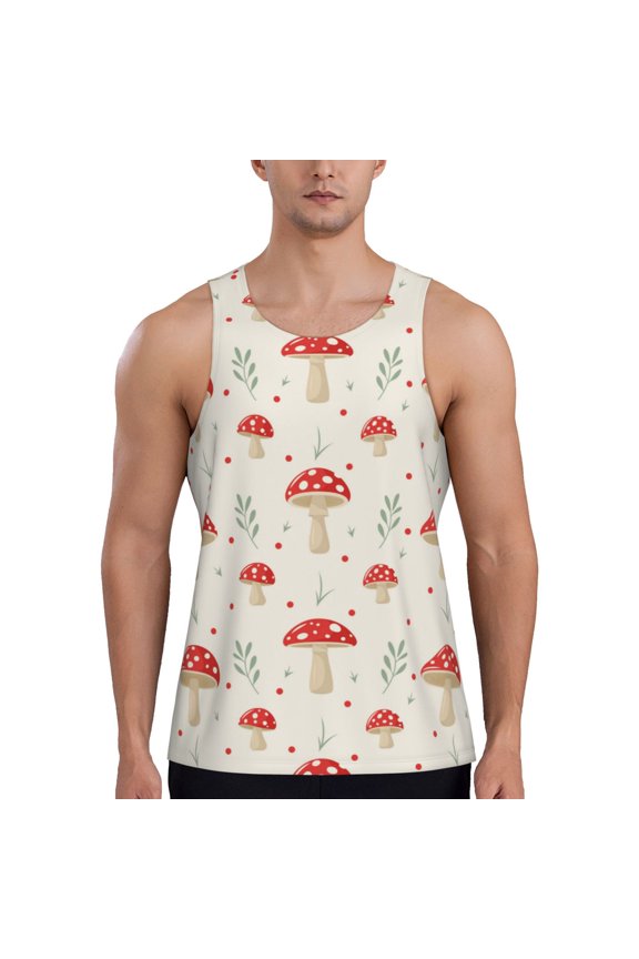 Workout Tank Tops for Men - Flat Mushrooms Quick Dry Sleeveless Muscle Shirts for Men with Running