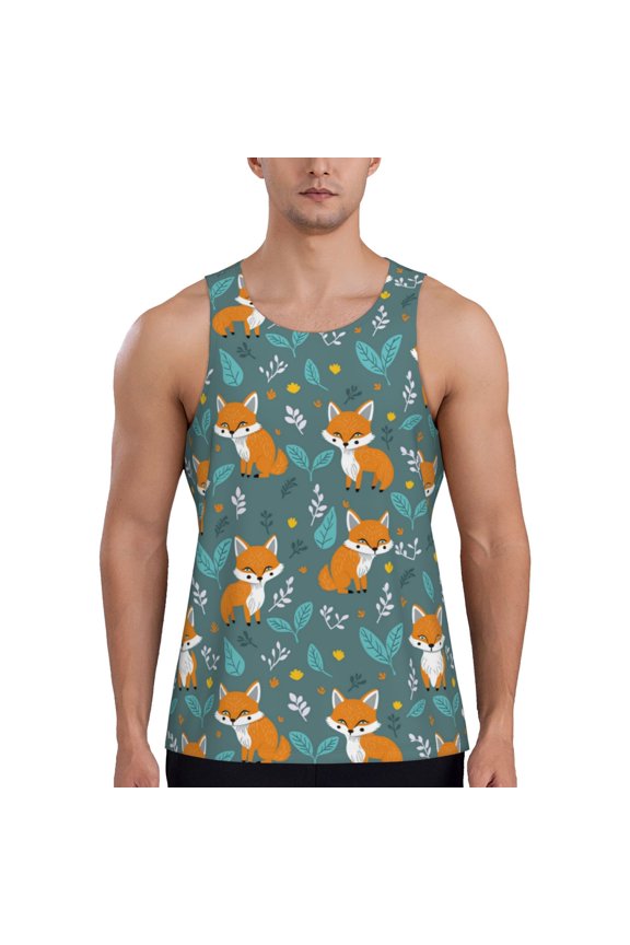 Workout Tank Tops for Men - Fox Pattern No.9070 Quick Dry Sleeveless Muscle Shirts for Men with Running