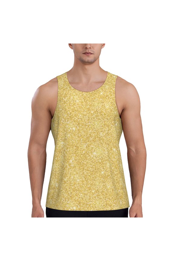 Workout Tank Tops for Men - Gold Glitter Lightning D Quick Dry Sleeveless Muscle Shirts for Men with Running