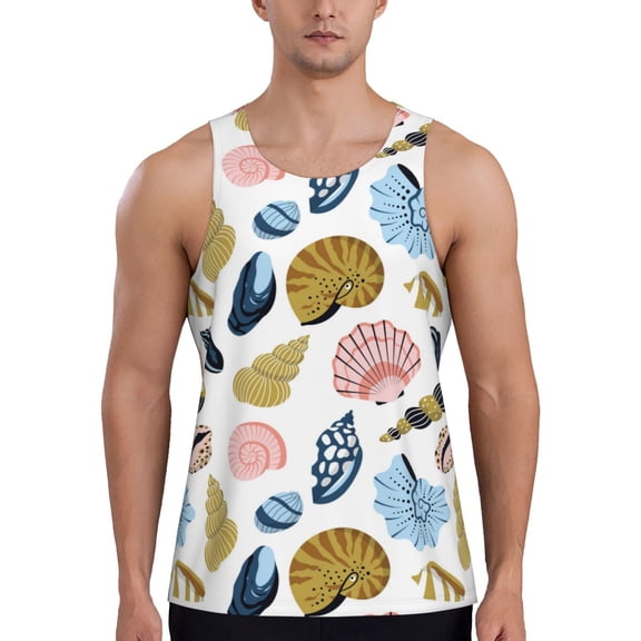 Workout Tank Tops for Men - Golden Pink Blue Shell Conch Quick Dry Sleeveless Muscle Shirts for Men with Running