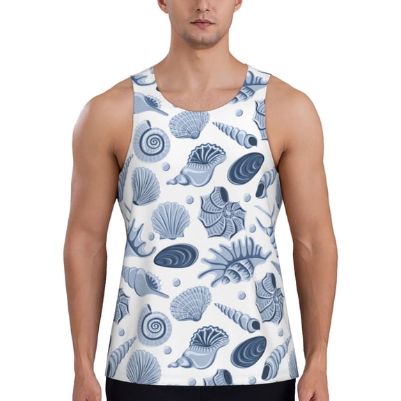 Workout Tank Tops for Men - Gray Conch Shell Quick Dry Sleeveless Muscle Shirts for Men with Running