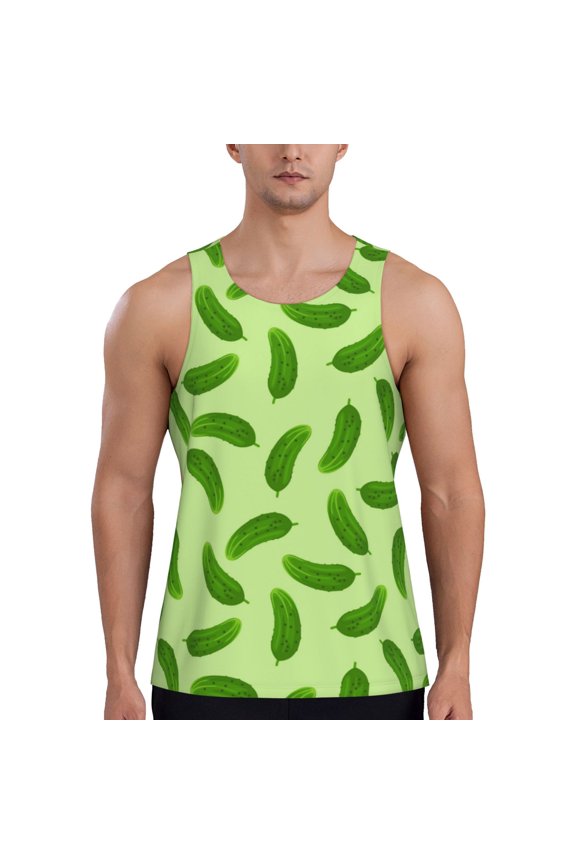 Workout Tank Tops for Men - Green Cucumber Pattern Quick Dry Sleeveless Muscle Shirts for Men with Running
