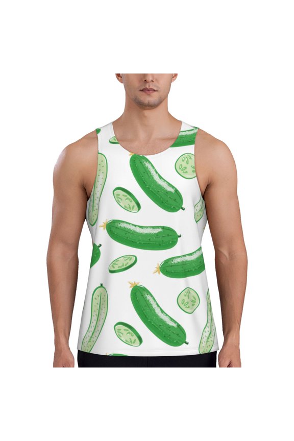 Workout Tank Tops for Men - Green Cucumber Quick Dry Sleeveless Muscle Shirts for Men with Running