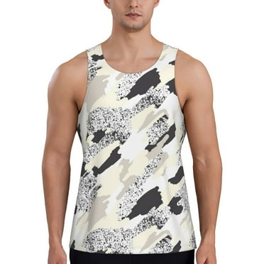 Workout Tank Tops for Men - Grey White Camouflage Quick Dry Muscle Sleeveless Shirts for Men with Running