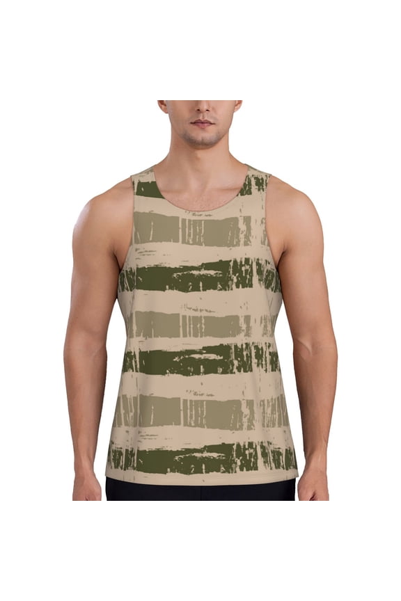 Workout Tank Tops for Men - Horizontal Striped Camouflage Quick Dry Sleeveless Muscle Shirts for Men with Running
