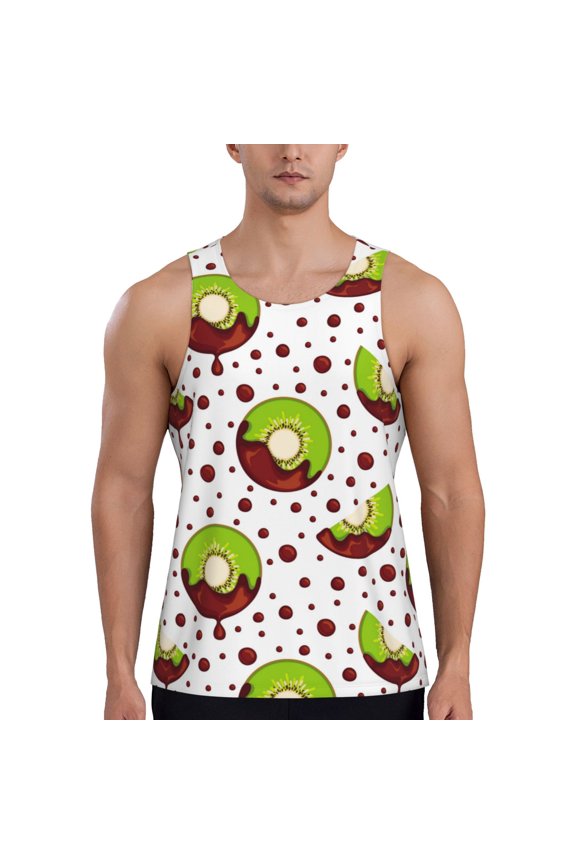 Workout Tank Tops for Men - Kiwi Chocolate Print Quick Dry Sleeveless Muscle Shirts for Men with Running