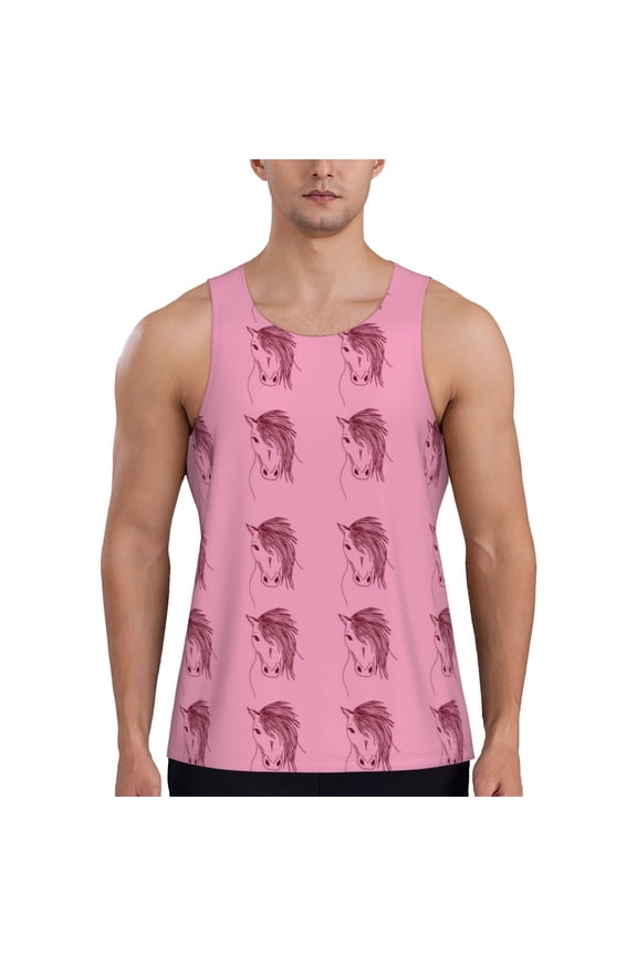 Workout Tank Tops for Men - Lines Long Sideburns Horse Pink Quick Dry Sleeveless Muscle Shirts for Men with Running