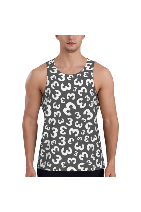 Workout Tank Tops for Men - Math Number 3 Print Quick Dry Sleeveless Muscle Shirts for Men with Running