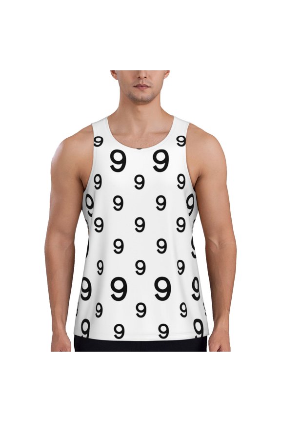 Workout Tank Tops for Men - Math Number 9 Print Quick Dry Sleeveless Muscle Shirts for Men with Running
