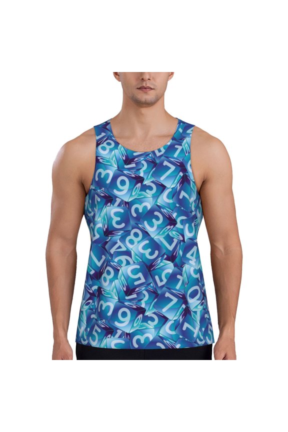 Workout Tank Tops for Men - Math Number Dice Print Quick Dry Sleeveless Muscle Shirts for Men with Running