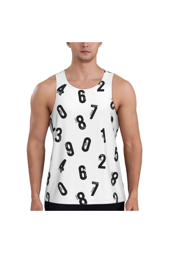 Workout Tank Tops for Men - Math Number Print Black Quick Dry Sleeveless Muscle Shirts for Men with Running